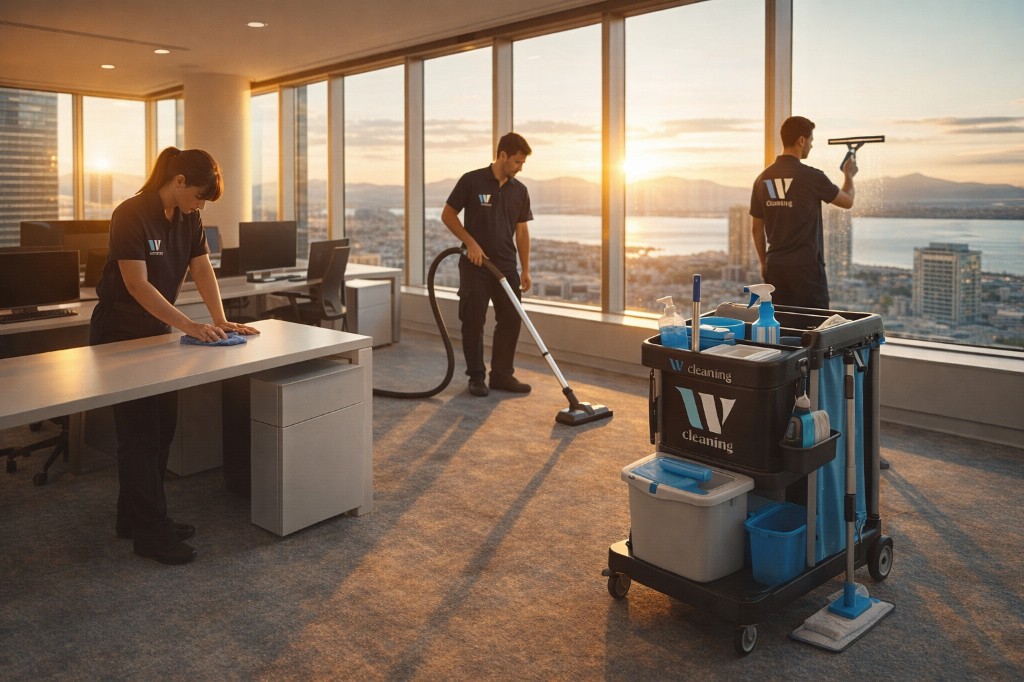 W Cleaning - Bayraklı Ofis Temizliği: 3 kişilik ekip, iç cam temizliği ve profesyonel temizlik hizmeti